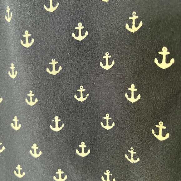 J. Crew 100% silk blouse. Anchor print. Navy and off white. - Picture 2 of 4